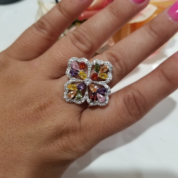 925 Swarovski Elements multi colored Floral rings Women's size 7 - Picture 6 of 8